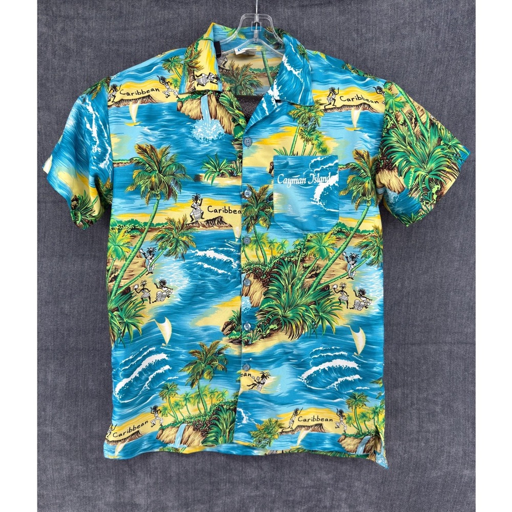 Lotus Cayman Islands Caribbean Hawaiian Shirt Mens Medium Tropical Beach Aloha
